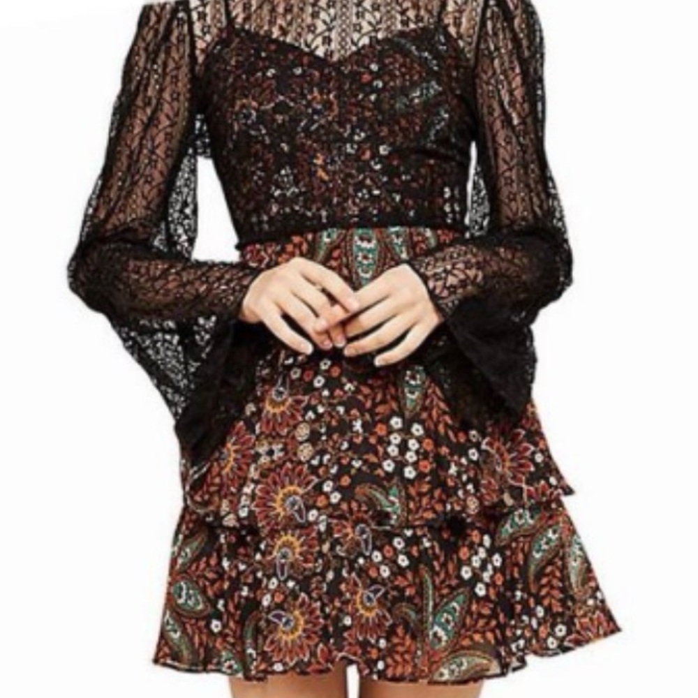 BCBGeneration Black and Multicolor Lace Dress